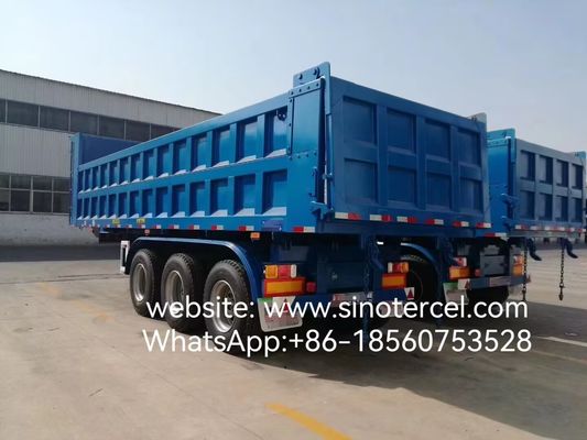 3 Axle Hydraulic Dump Tipper Semi Trailer ประหยัดเวลา สะดวกสบาย ถังสี่เหลี่ยม ถังทรง U มี