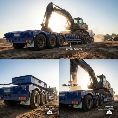 รถยนต์เรลเลอร์ครึ่งล่าง 60t 3 Axle รถยนต์เรลเลอร์ล่างล่าง ถังลาก เหมาะสําหรับลากเครื่องจักรก่อสร้างและเครื่องขุด